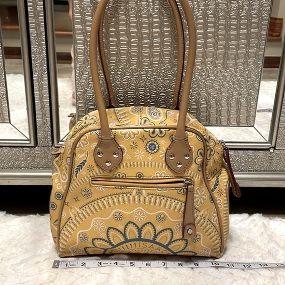 ISAAC MIZRAHI signature Bandana print yellow satchel handbag shoulder bag - Picture 4 of 15